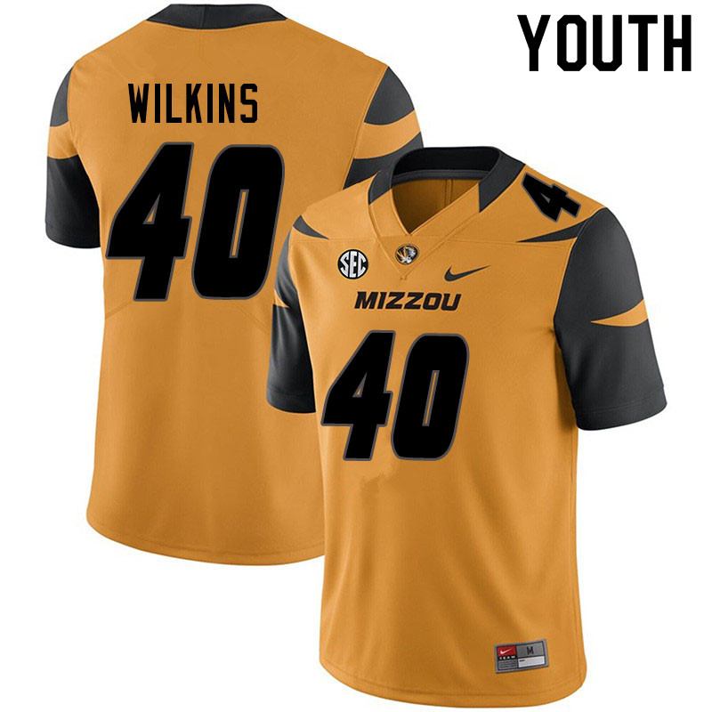 Youth #40 Cameron Wilkins Missouri Tigers College Football Jerseys Sale-Yellow - Click Image to Close